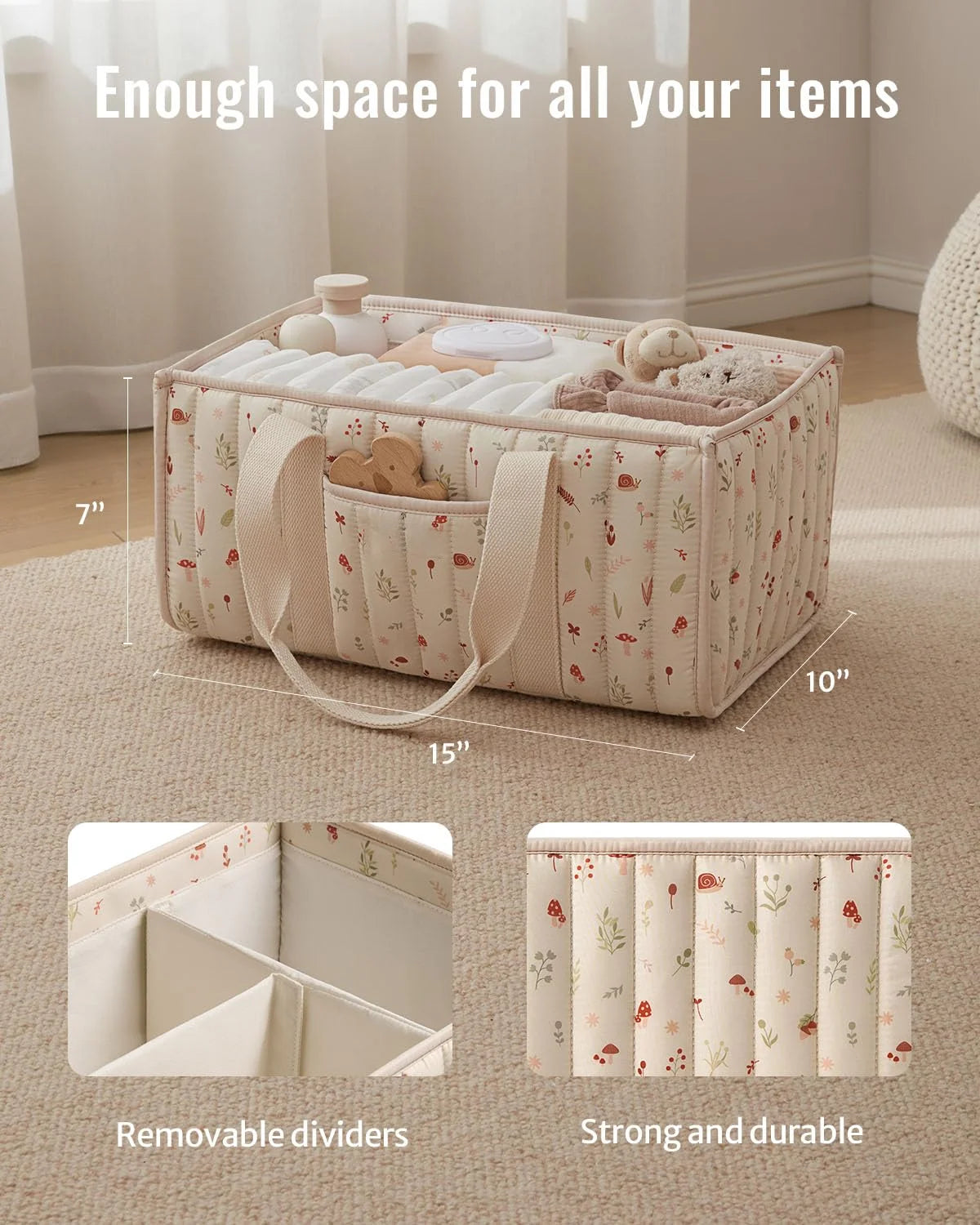 Diaper Caddy Organizer, Stylish Nursery Storage Basket