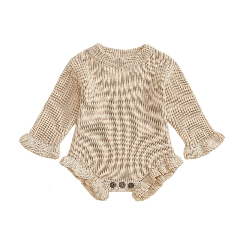 Baby Clothes Newborn Baby Rompers Cotton Knit Baby Girl Romper Long Sleeve Ruffle Trim Infant Baby Boys Jumpsuit Overalls