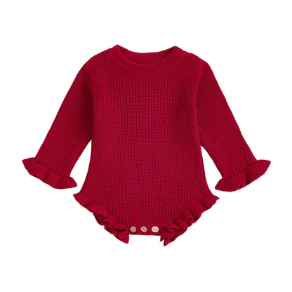 Baby Clothes Newborn Baby Rompers Cotton Knit Baby Girl Romper Long Sleeve Ruffle Trim Infant Baby Boys Jumpsuit Overalls