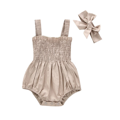 Jumpsuit Outfit Solid Color Casual Sleeveless Suspender Jumpsuit Headband