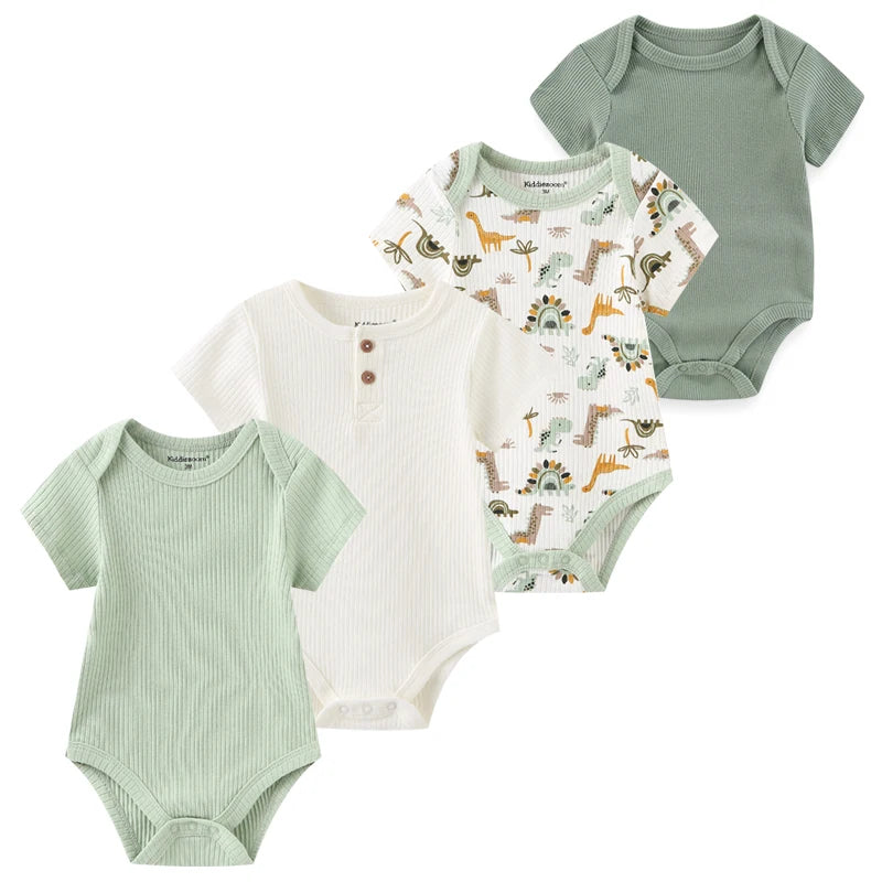 4Pieces New Born Bodysuit Print Cotton Baby Boy Clothes Short Sleeve Romper Baby Girl Clothes Cartoon 0-12M Bebes