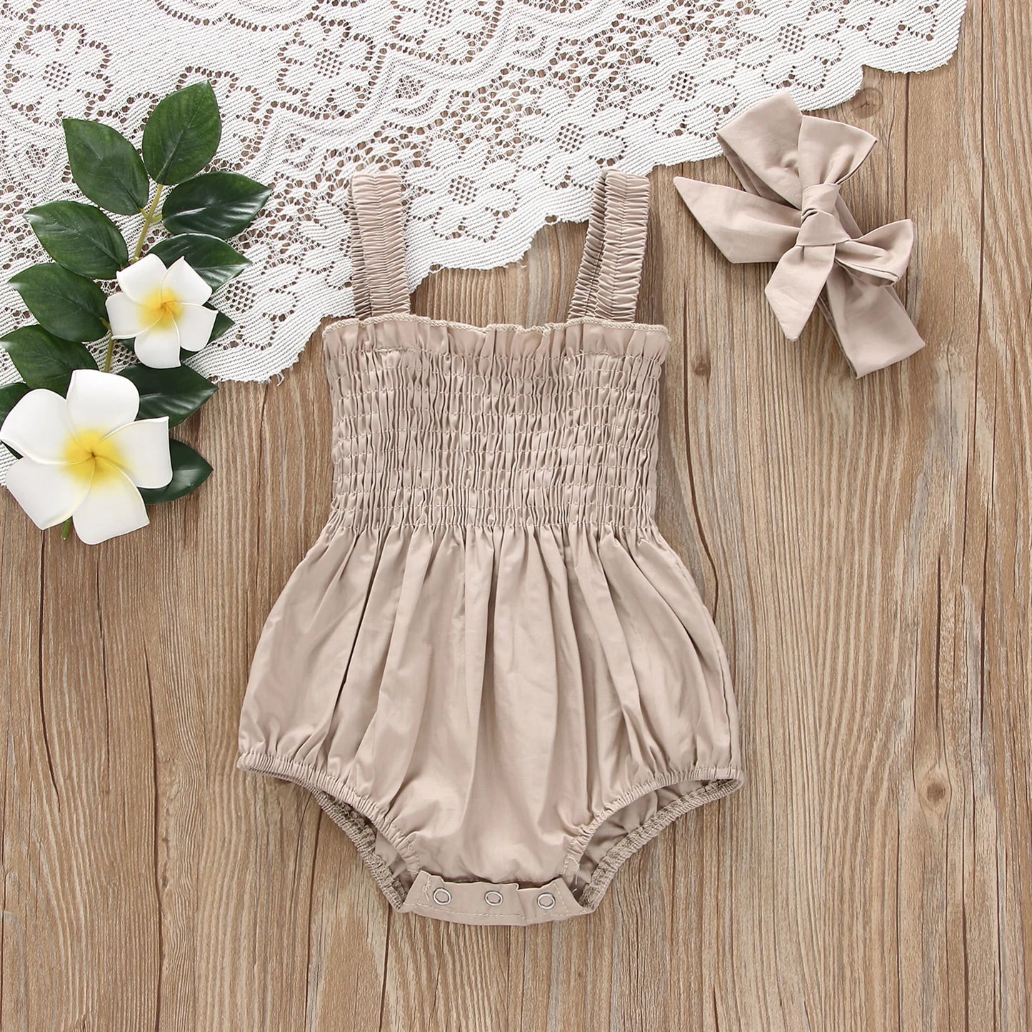 Jumpsuit Outfit Solid Color Casual Sleeveless Suspender Jumpsuit Headband
