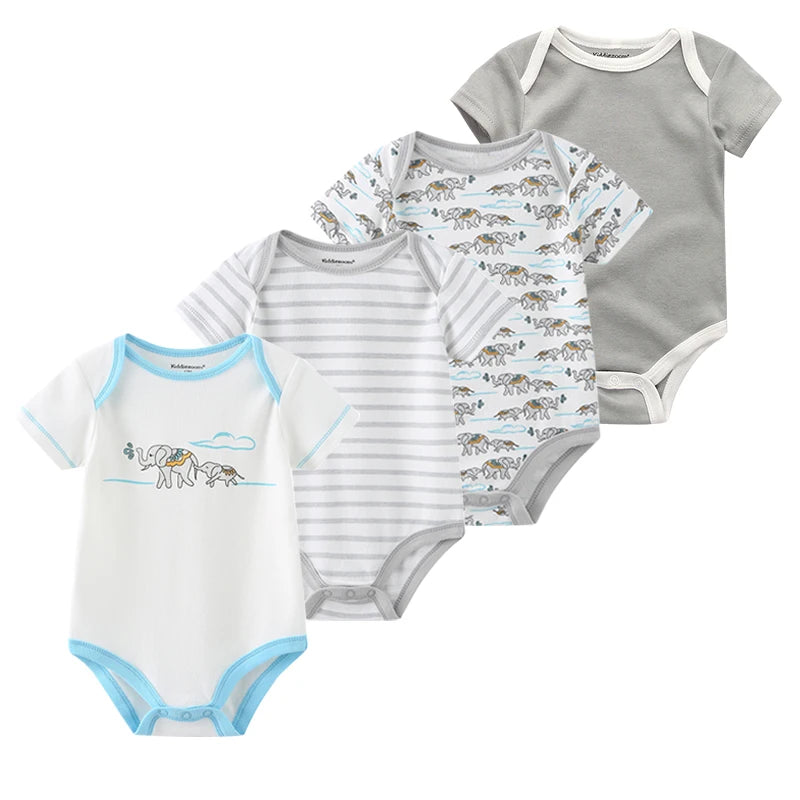 4Pieces New Born Bodysuit Print Cotton Baby Boy Clothes Short Sleeve Romper Baby Girl Clothes Cartoon 0-12M Bebes