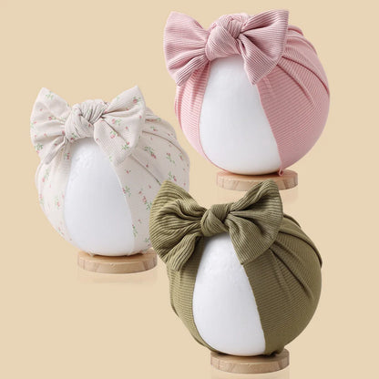 3Pcs/Lot Baby Boys Girls Flower Print Baby India Turban Hats Sweet Hair Bows Topknotted Caps Beanies Ins Bear Heart Headwraps