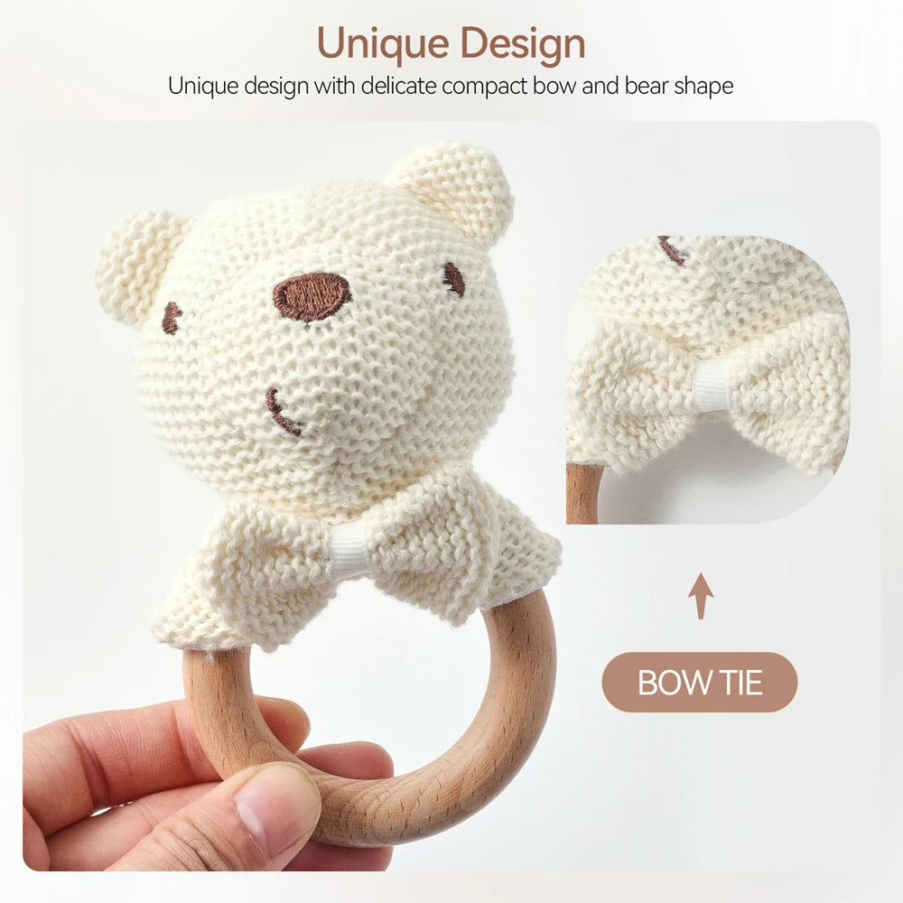 Baby Rattle Crochet Animal Wooden Teether