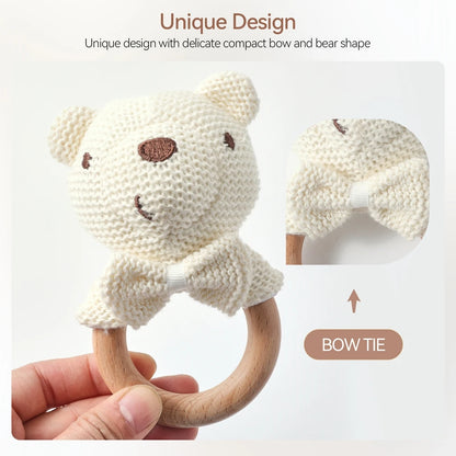 Baby Rattle Crochet Animal Wooden Teether