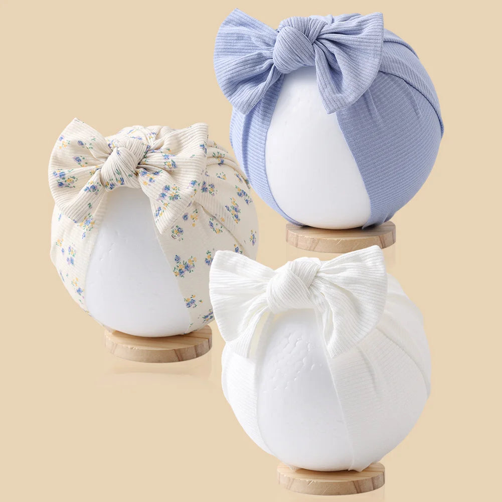 3Pcs/ Baby Girls Flower Print Bow Headwrap