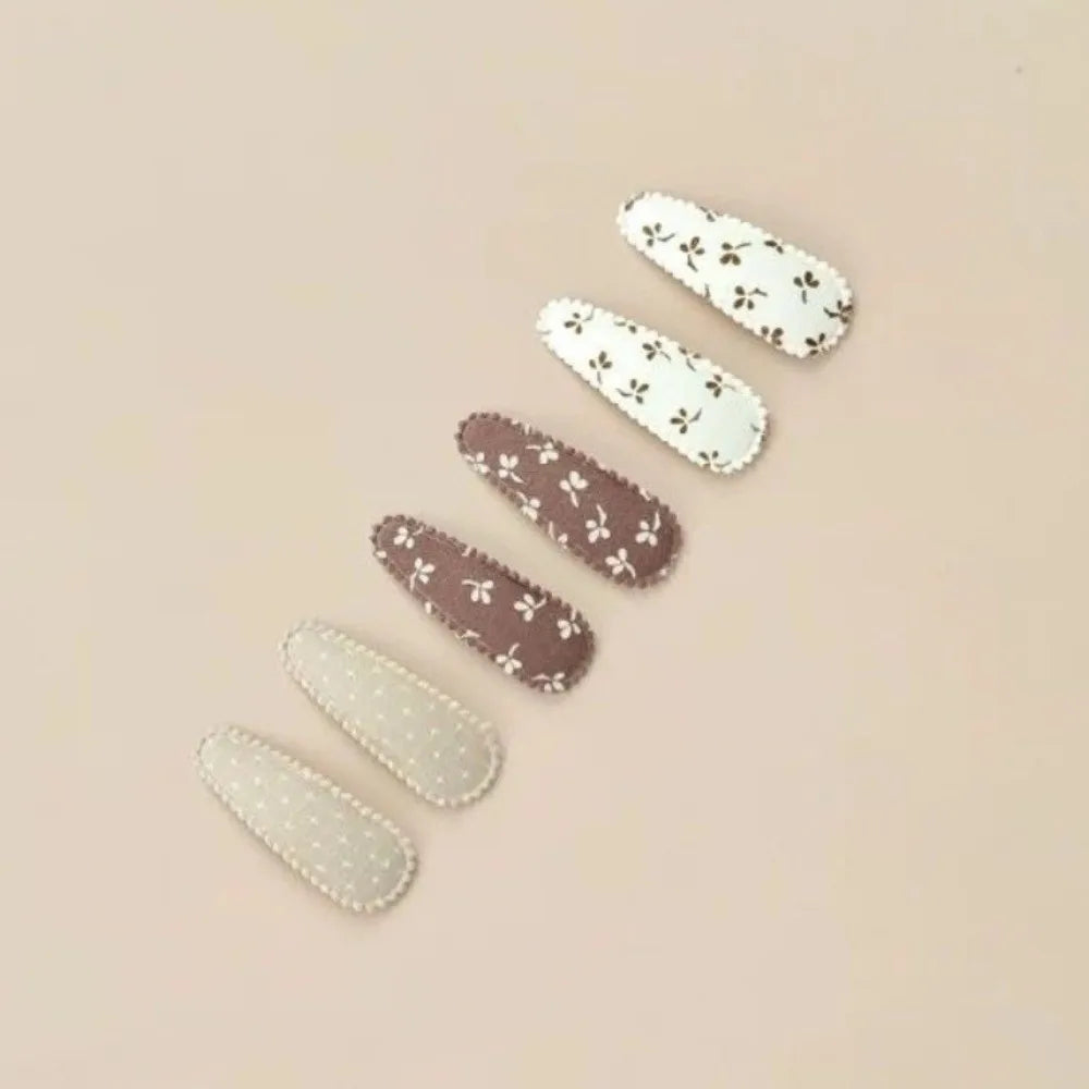 6 Pcs/Set Lovely 2inch Baby Hair Clips Handmade Lace Embroidery Snap Clips Cotton Plaid Floral Print Hairpins for Baby Girl