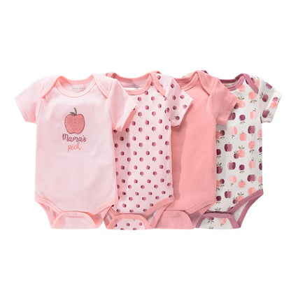 4Pieces New Born Bodysuit Print Cotton Baby Boy Clothes Short Sleeve Romper Baby Girl Clothes Cartoon 0-12M Bebes