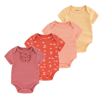 4Pieces New Born Bodysuit Print Cotton Baby Boy Clothes Short Sleeve Romper Baby Girl Clothes Cartoon 0-12M Bebes