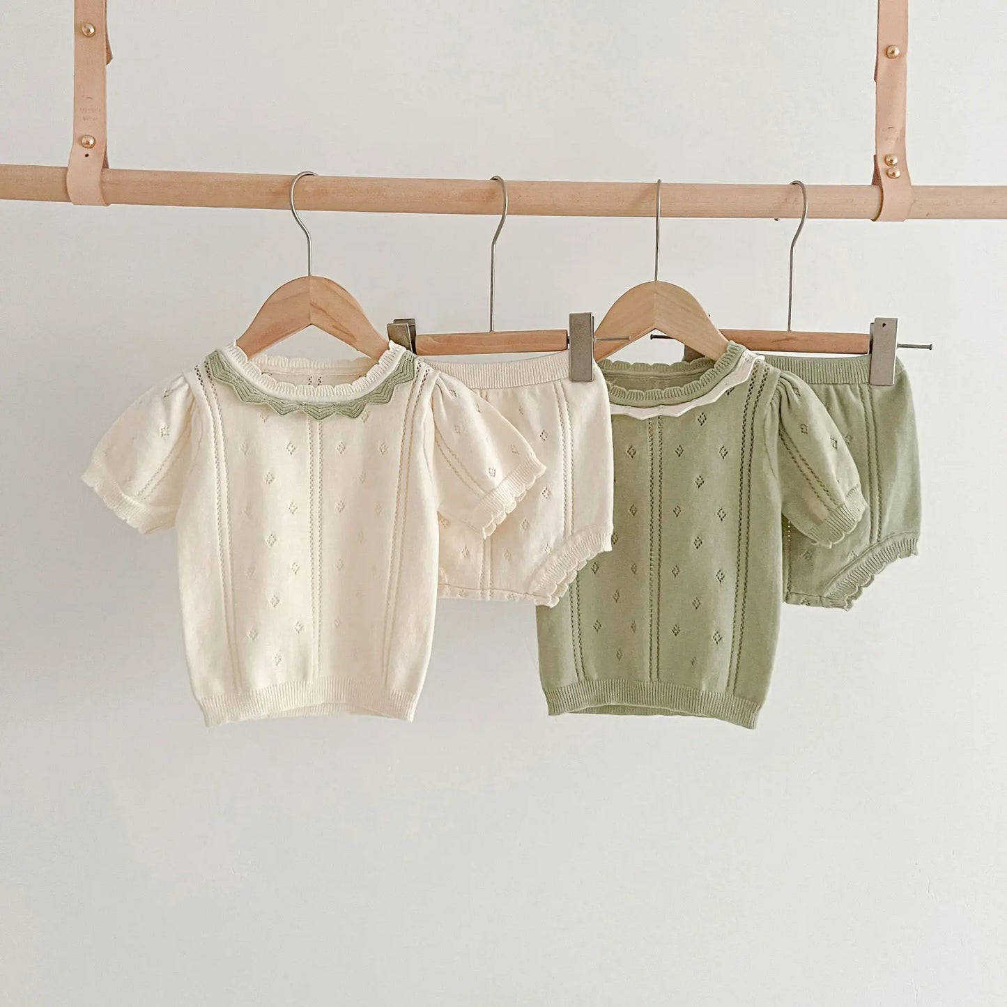 Baby Clothes Hollow-out Knitted Short-sleeved Shirt and Shorts Set Summer New Infant Girls Suits Fashionable Set for Baby Girls