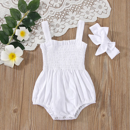 Jumpsuit Outfit Solid Color Casual Sleeveless Suspender Jumpsuit Headband