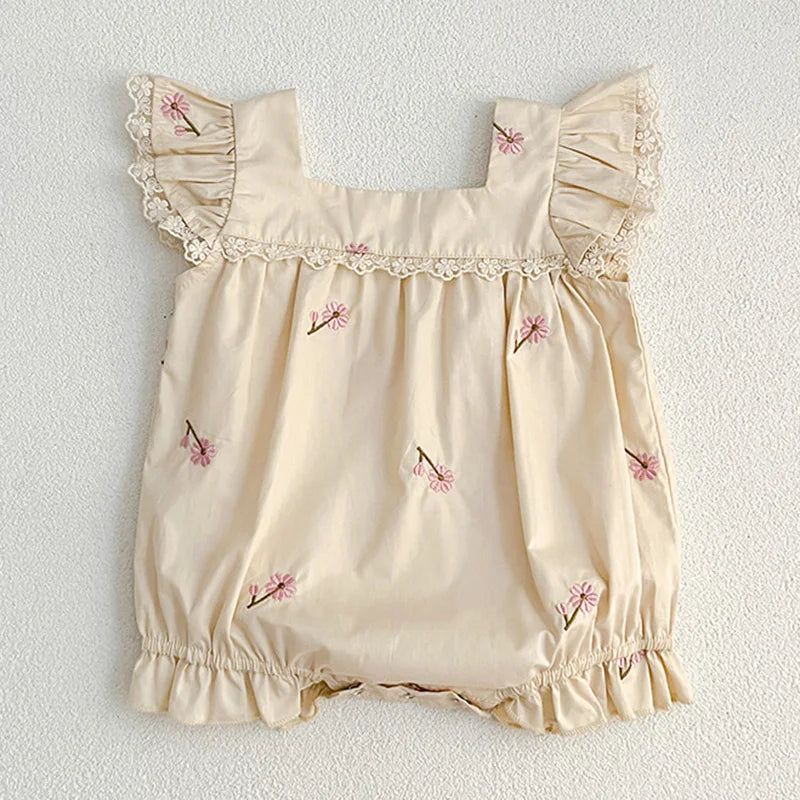 New Summer Newborn Clothes Kids Baby Girls Rompers New Infant Kids Baby Girls Sleeveless Embroider Flower Baby Rompers Clothes