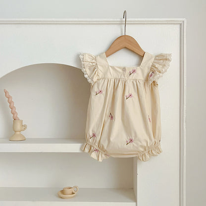 New Summer Newborn Clothes Kids Baby Girls Rompers New Infant Kids Baby Girls Sleeveless Embroider Flower Baby Rompers Clothes