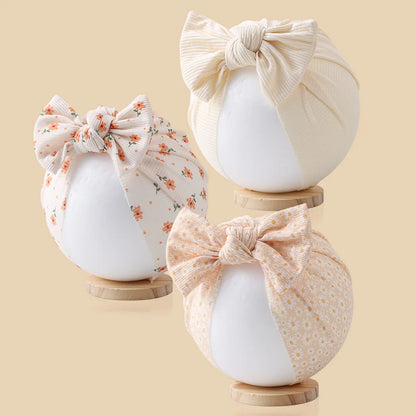 3Pcs/ Baby Girls Flower Print Bow Headwrap