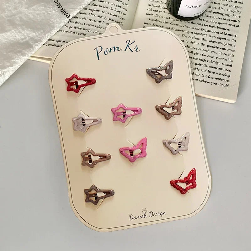 New 10pcs Colorful Star Hair Clips for Baby Girls Glitter Metal Snap BB Clip Hairpin Headwear Infant Kids Hairclip Accessories