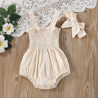 Jumpsuit Outfit Solid Color Casual Sleeveless Suspender Jumpsuit Headband