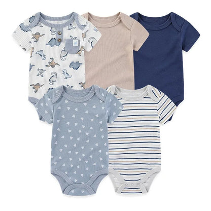 Unisex Bodysuits 4/5PCS Cotton Newborn Baby Girl Clothes Set Short Sleeve Print Baby Boy Clothes Summer Solid Color