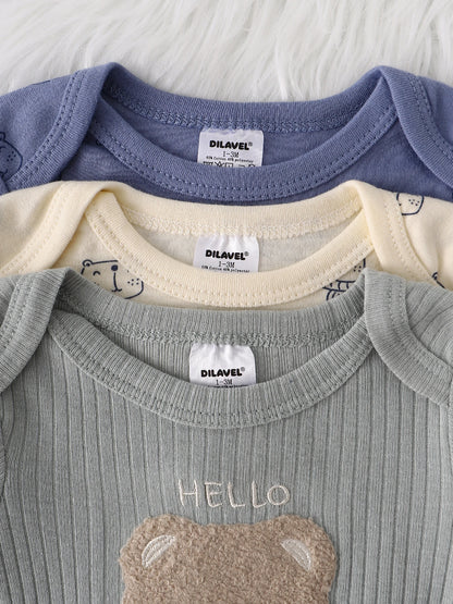 3PCS New style long-sleeved onesie Cotton fabric