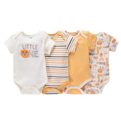 4Pieces New Born Bodysuit Print Cotton Baby Boy Clothes Short Sleeve Romper Baby Girl Clothes Cartoon 0-12M Bebes