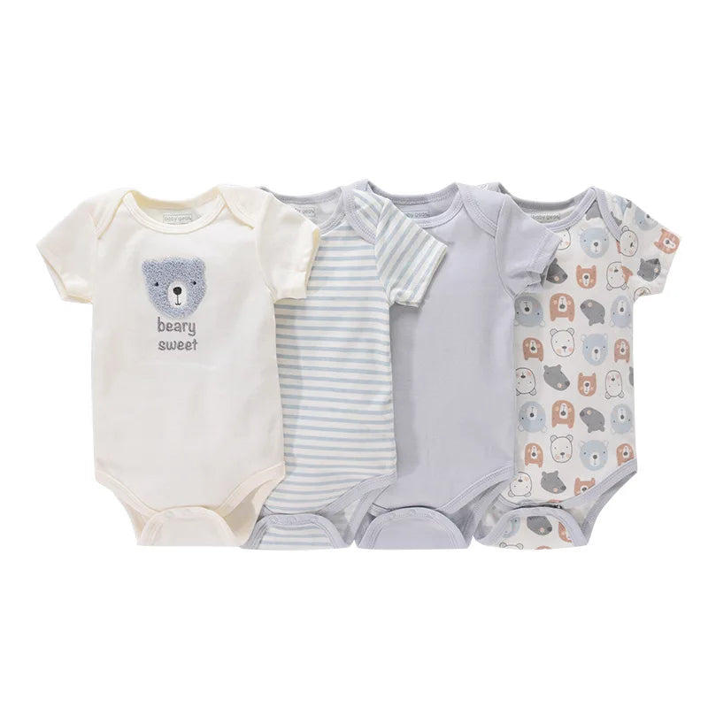 4Pieces New Born Bodysuit Print Cotton Baby Boy Clothes Short Sleeve Romper Baby Girl Clothes Cartoon 0-12M Bebes
