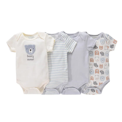 4Pieces New Born Bodysuit Print Cotton Baby Boy Clothes Short Sleeve Romper Baby Girl Clothes Cartoon 0-12M Bebes