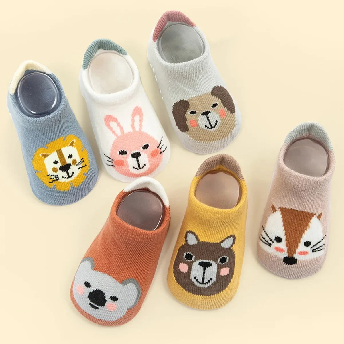 6 Pairs Cotton Baby Anti-slip Boat Socks With Rubber Grips