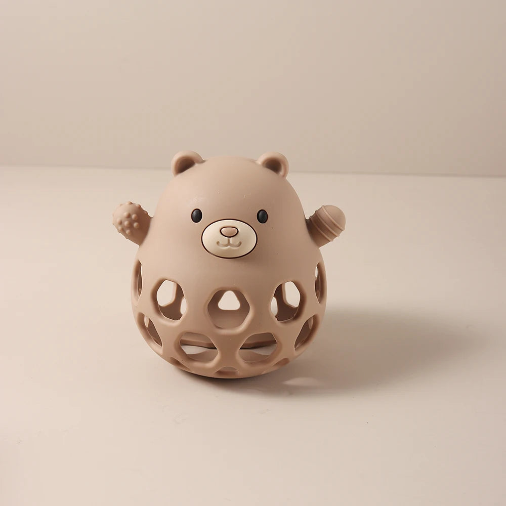 Hollow Bear Silicone Teething Toy Infant Chewable Rattle for Soothing Gums, BPA-Free