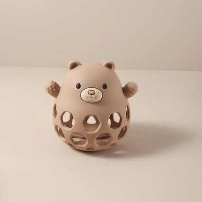 Hollow Bear Silicone Teething Toy Infant Chewable Rattle for Soothing Gums, BPA-Free