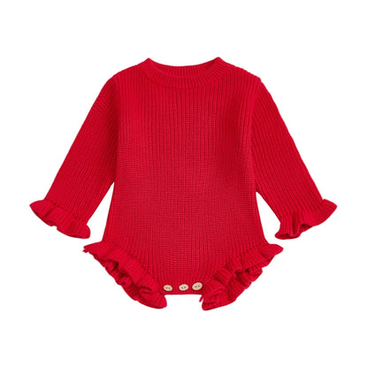 Baby Clothes Newborn Baby Rompers Cotton Knit Baby Girl Romper Long Sleeve Ruffle Trim Infant Baby Boys Jumpsuit Overalls