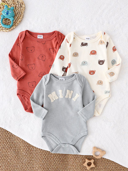3PCS New style long-sleeved onesie Cotton fabric