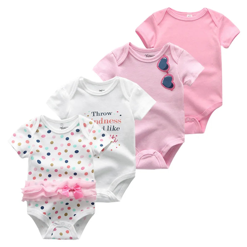 4Pieces New Born Bodysuit Print Cotton Baby Boy Clothes Short Sleeve Romper Baby Girl Clothes Cartoon 0-12M Bebes