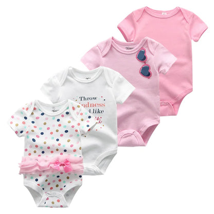 4Pieces New Born Bodysuit Print Cotton Baby Boy Clothes Short Sleeve Romper Baby Girl Clothes Cartoon 0-12M Bebes