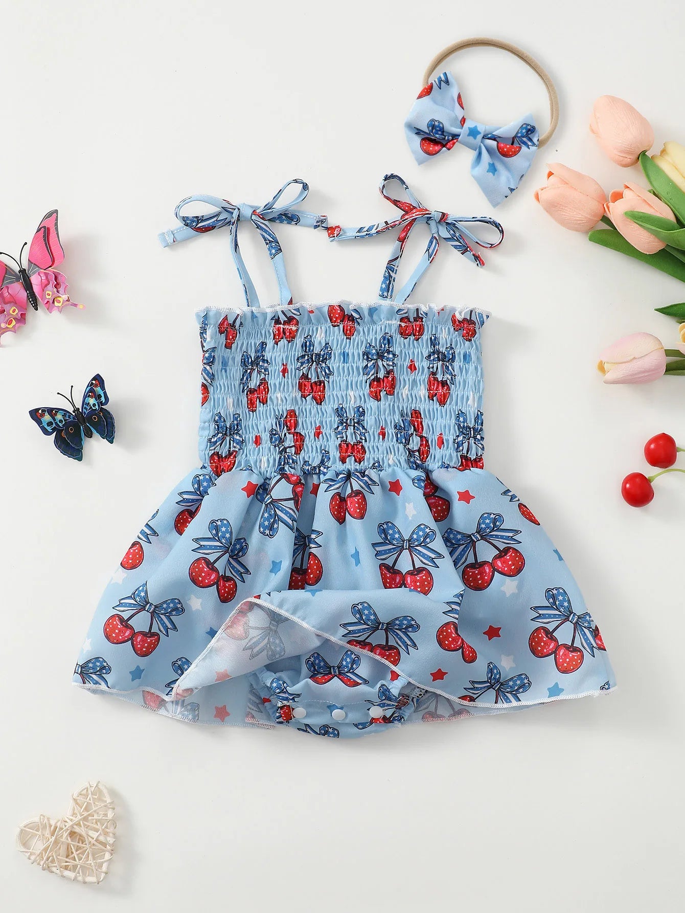 Baby Girl Summer Cherry Print Romper Onesie Infant Clothing Comfortable Soft Fabric Baby Clothes