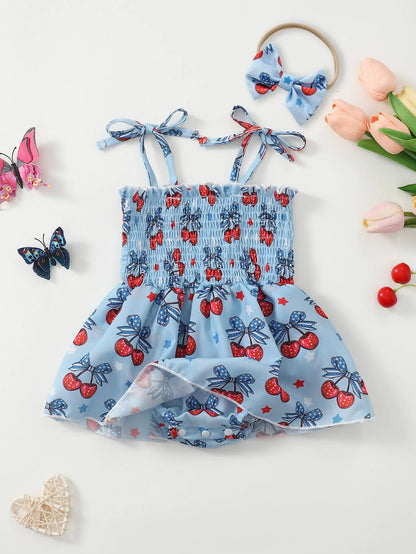 Baby Girl Summer Cherry Print Romper Onesie Infant Clothing Comfortable Soft Fabric Baby Clothes