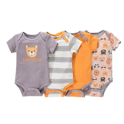 4Pieces New Born Bodysuit Print Cotton Baby Boy Clothes Short Sleeve Romper Baby Girl Clothes Cartoon 0-12M Bebes