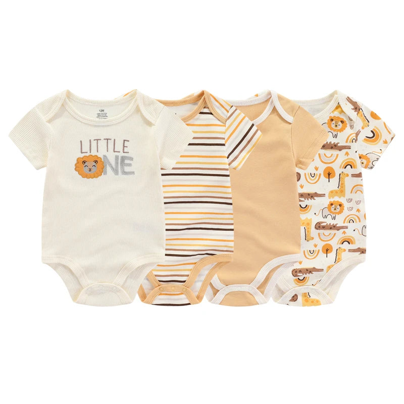 Unisex Bodysuits 4/5PCS Cotton Newborn Baby Girl Clothes Set Short Sleeve Print Baby Boy Clothes Summer Solid Color