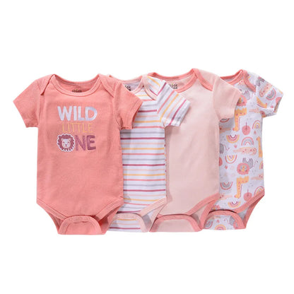 4Pieces New Born Bodysuit Print Cotton Baby Boy Clothes Short Sleeve Romper Baby Girl Clothes Cartoon 0-12M Bebes