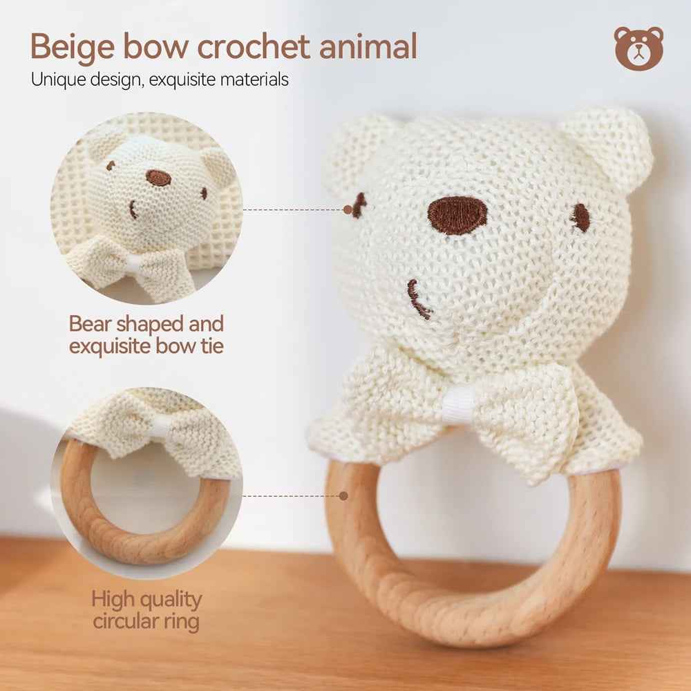 Baby Rattle Crochet Animal Wooden Teether