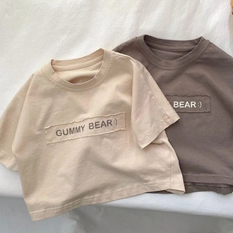 Boys Kids Cotton T-shirt Short Sleeve Cute Letters Fashion O-neck Pullover Baby Children Tops Sweatshirt 1-7T