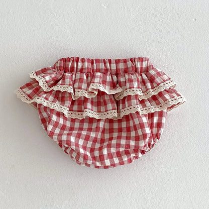 Baby Girls Plaid Ruffles Lace Skirt Shorts Kids Summer Pettiskirt Toddler Tutu Skirt Infant Bloomers Cake Layeres PP Shorts 0-3t