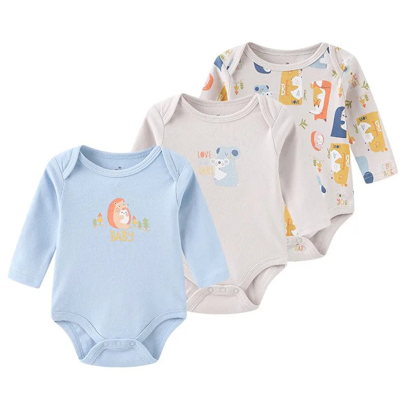 100%Cotton 3Pieces Baby Boy Clothes Newborn Long Sleeve Bodysuit Baby Girls Clothes 0-12M Autumn Print Jumpsuits Spring Cartoon