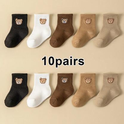 5/10Pairs Baby Socks Toddler Soft Comfortable Breathable All-Season Cartoon Bear Pattern Kids Footwear
