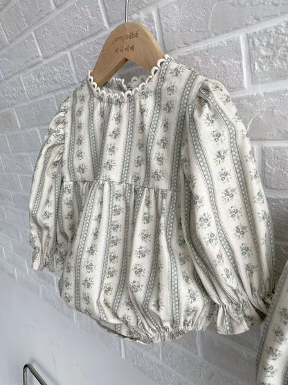 Vintage Newborn Infant Baby Girls Romper Spring Floral Stripe Baby Rompers Infant Bodysuit Toddler Onepiece Linen Baby Clothes
