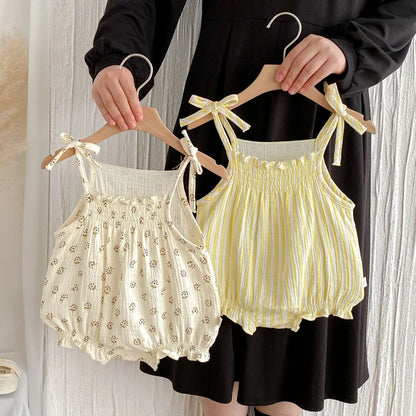 Summer Baby Girls Romper Clothes Newborn Baby Cotton Bodysuits Sleeveless Strap Jumpsuits Cute Sweet New Born Outfit