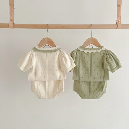 Baby Clothes Hollow-out Knitted Short-sleeved Shirt and Shorts Set Summer New Infant Girls Suits Fashionable Set for Baby Girls