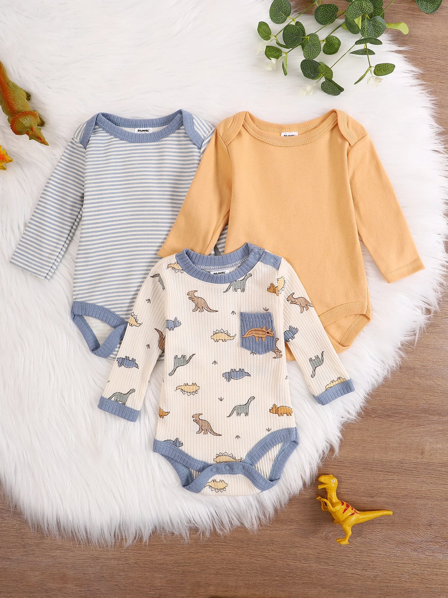 3PCS New style long-sleeved onesie Cotton fabric