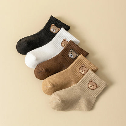 5/10Pairs Baby Socks Toddler Soft Comfortable Breathable All-Season Cartoon Bear Pattern Kids Footwear