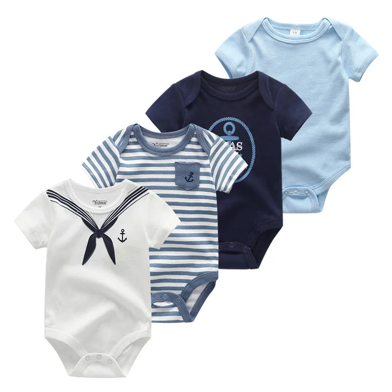 4Pieces New Born Bodysuit Print Cotton Baby Boy Clothes Short Sleeve Romper Baby Girl Clothes Cartoon 0-12M Bebes