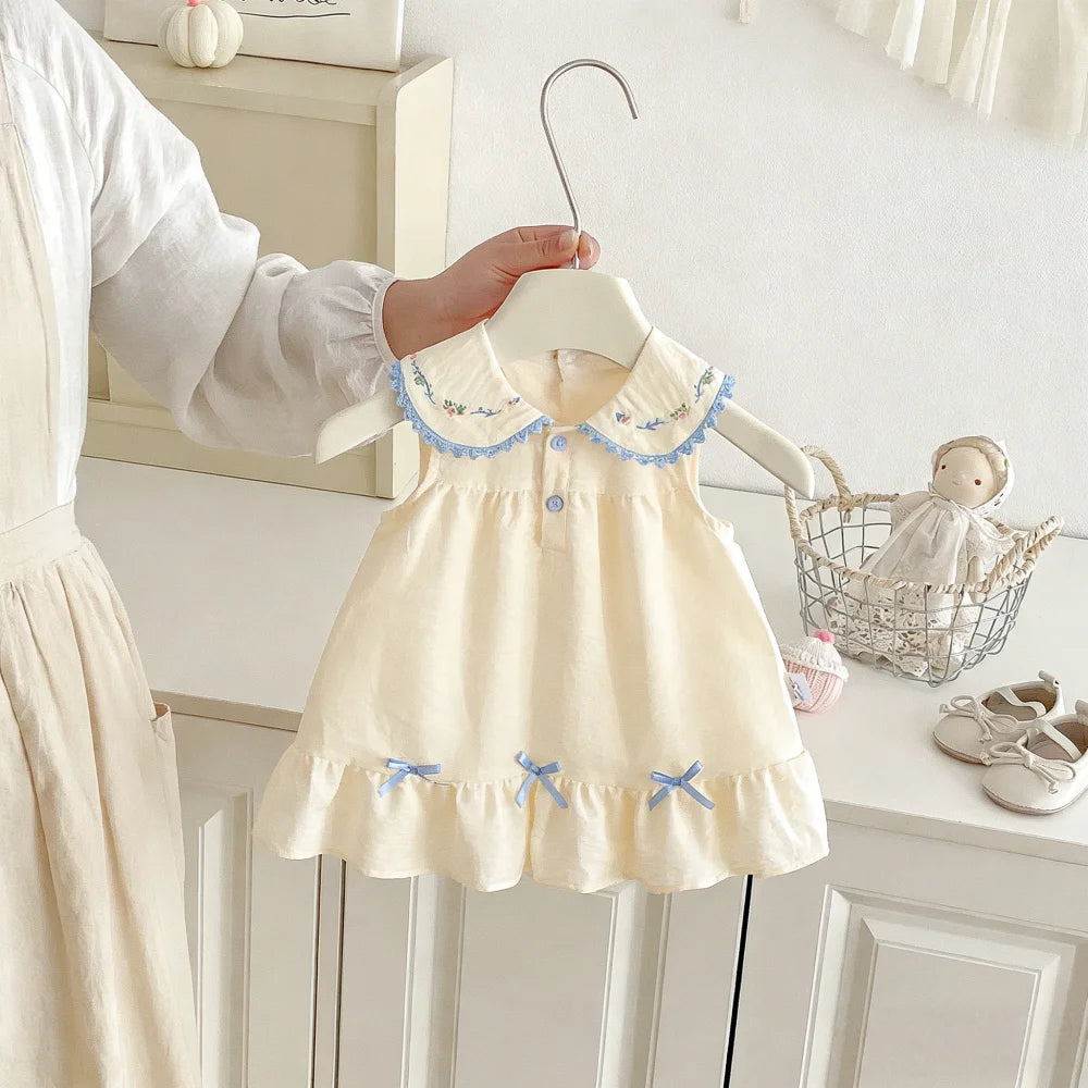 Baby Dress Summer Floral Print Sleeveless Girls' Dress With Bow Adorable Beach Princess Children's Dress Baby Girl Clothes